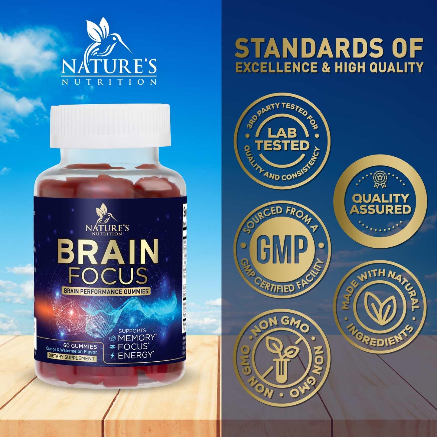 Brain Supplements for Memory and Focus with Phosphatidylserine, Nootropic Memory Supplement Gummy for Brain Health, Concentration, Mental & Cognitive Support, Focus Vitamins with B6 & B12-60 Gummies - Maple Wellness Supplements