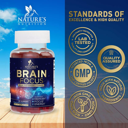 Brain Supplements for Memory and Focus with Phosphatidylserine, Nootropic Memory Supplement Gummy for Brain Health, Concentration, Mental & Cognitive Support, Focus Vitamins with B6 & B12-60 Gummies - Maple Wellness Supplements