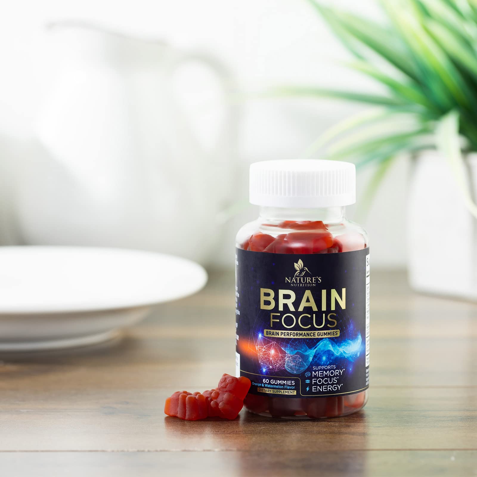 Brain Supplements for Memory and Focus with Phosphatidylserine, Nootropic Memory Supplement Gummy for Brain Health, Concentration, Mental & Cognitive Support, Focus Vitamins with B6 & B12-60 Gummies - Maple Wellness Supplements