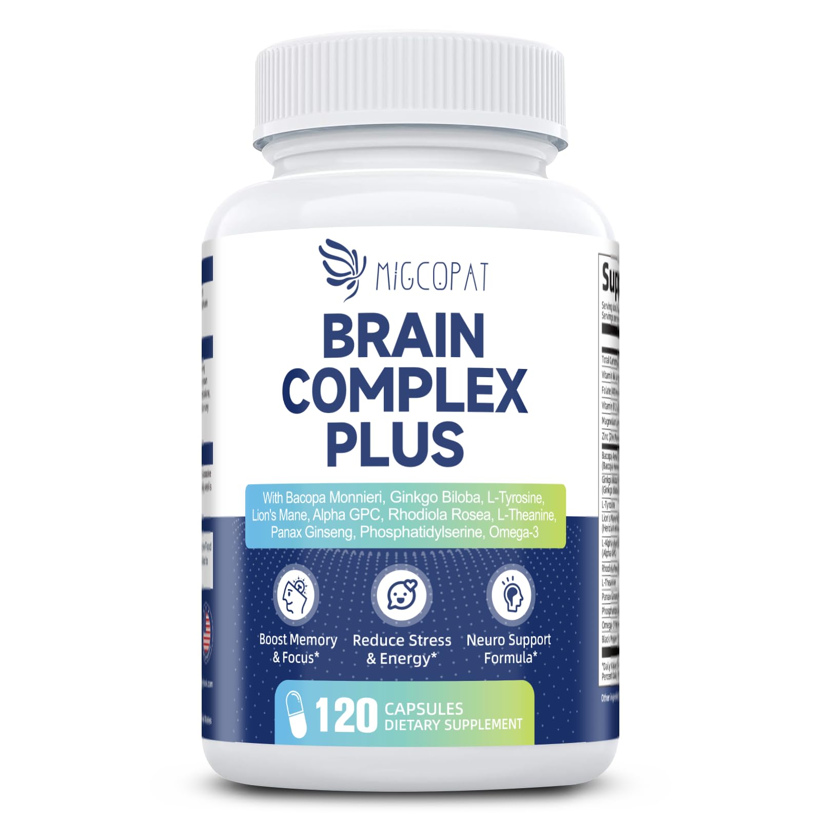 Brain Supplements for Memory & Focus - Nootropic with Bacopa Monnieri, Lion's Mane, Alpha GPC, Phosphatidylserine | Supports Mental Clarity & Cognitive Function | Vitamin B6 & B12-120 Capsules - Maple Wellness Supplements