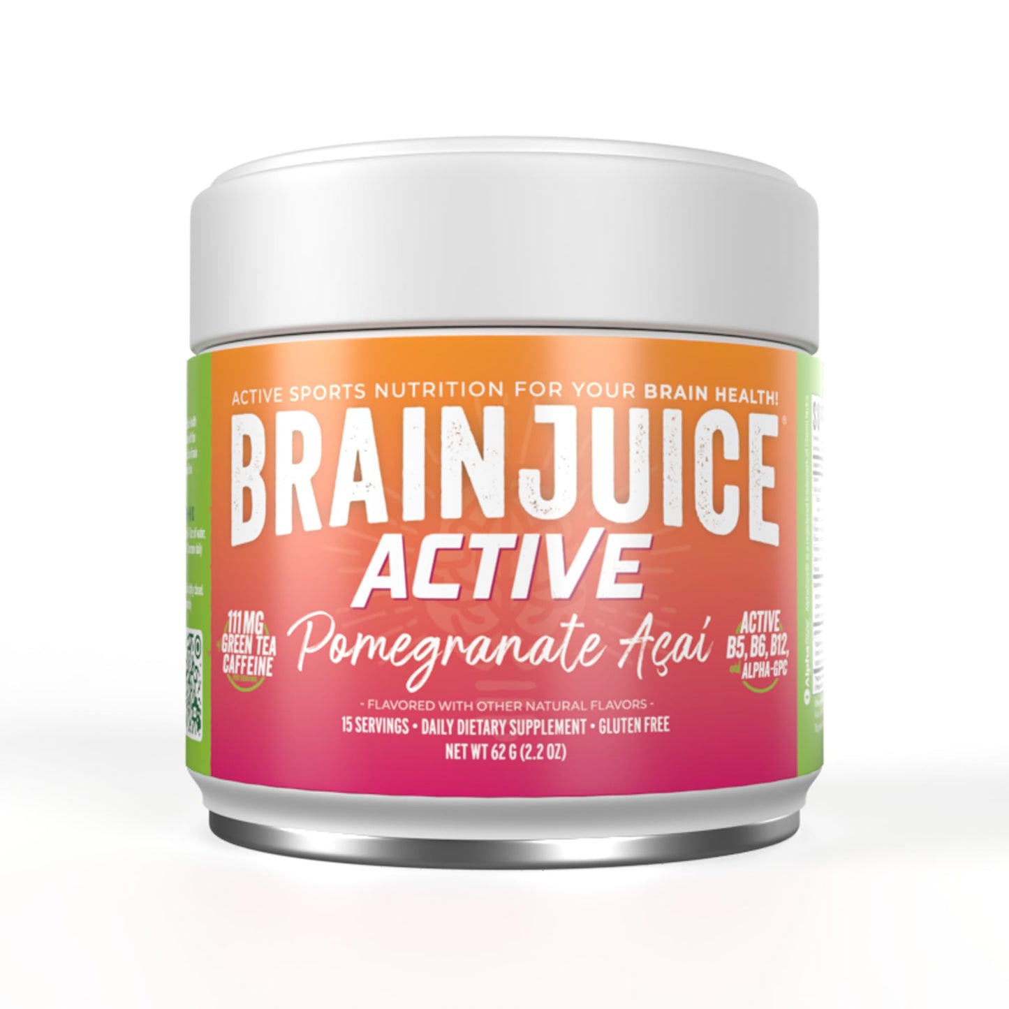 BrainJuice Nootropics Brain Support Supplement, Gluten Free Powder for Energy and Focus, Pre Workout w/Alpha GPC, Vitamin B & Organic Green Tea Extract Caffeine, Active Pomegranate Acai, 15 Servings - Maple Wellness Supplements