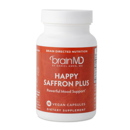 BRAINMD Dr Amen Happy Saffron Plus - 90 Capsules - with Saffron Flower Extract, Curcumin & Zinc - Vegan - Maple Wellness Supplements