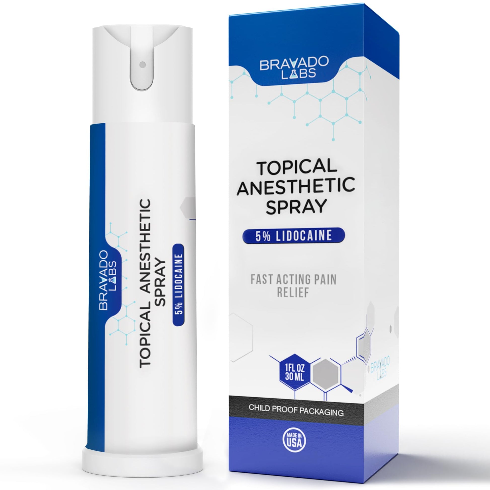Bravado Labs 5% Lidocaine Spray Pain Relief - Maximum Strength Numbing Spray with Arnica & Emu Oil - Topical Anesthetic for Burns, Pain & Itch Relief - 1oz - Maple Wellness Supplements