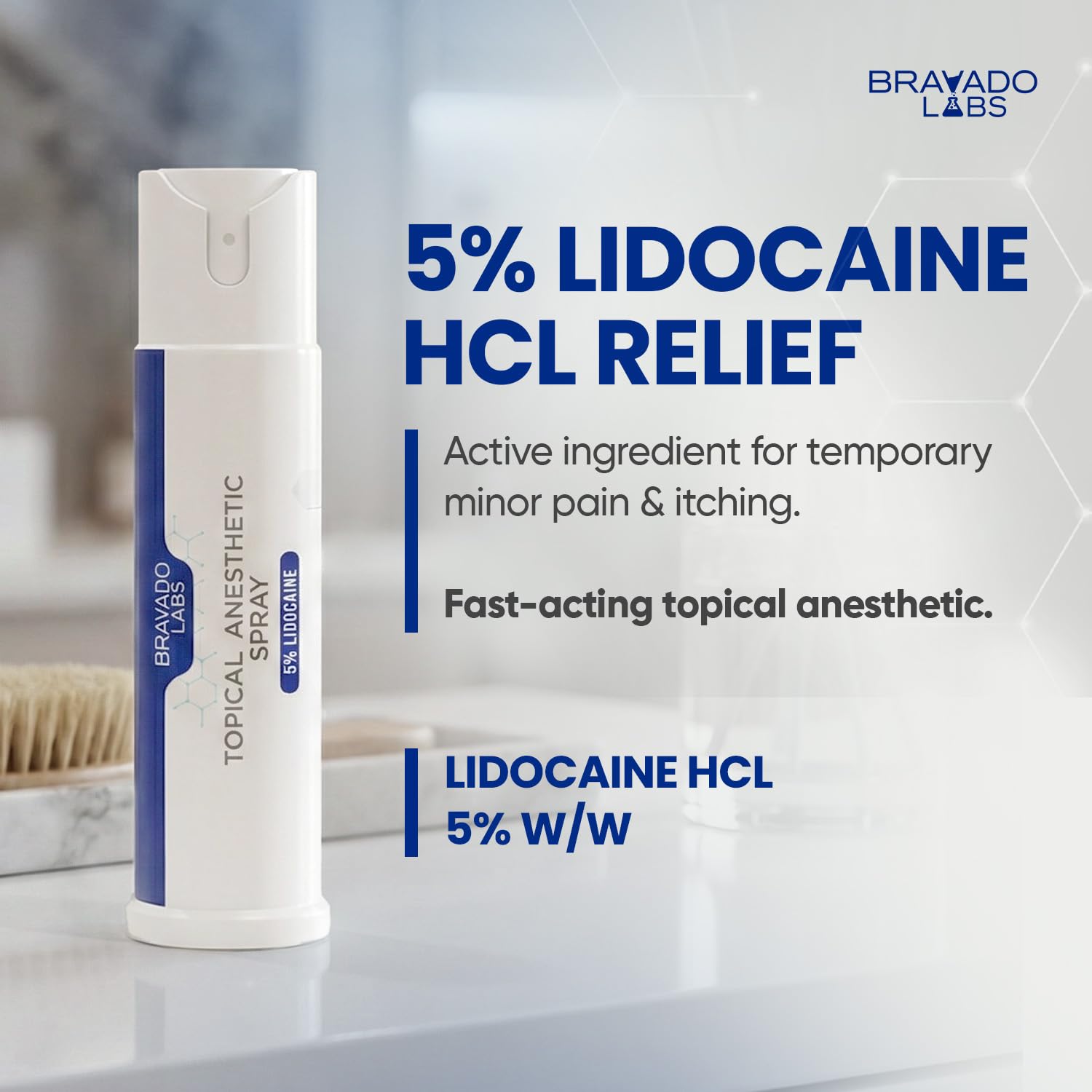 Bravado Labs 5% Lidocaine Spray Pain Relief - Maximum Strength Numbing Spray with Arnica & Emu Oil - Topical Anesthetic for Burns, Pain & Itch Relief - 1oz - Maple Wellness Supplements