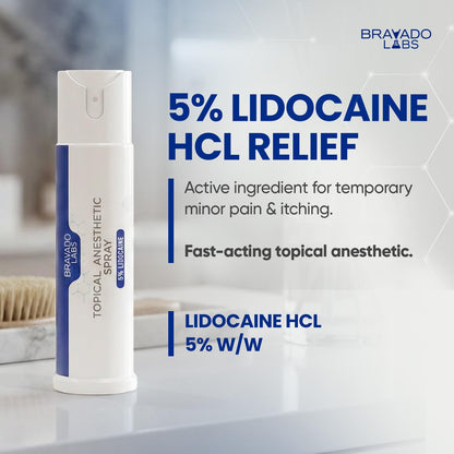 Bravado Labs 5% Lidocaine Spray Pain Relief - Maximum Strength Numbing Spray with Arnica & Emu Oil - Topical Anesthetic for Burns, Pain & Itch Relief - 1oz - Maple Wellness Supplements