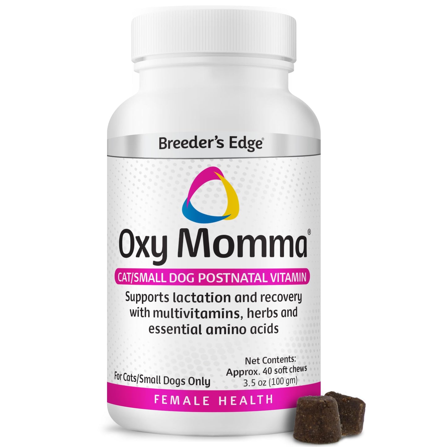 Breeder's Edge Oxy Momma Soft Chews, Postnatal Vitamin Supplement for Lactating Dogs and Cats, Supports Recovery, Hormones, and Next Pregnancy - for Small Dogs & Cats, 40ct Soft Chews - Maple Wellness Supplements