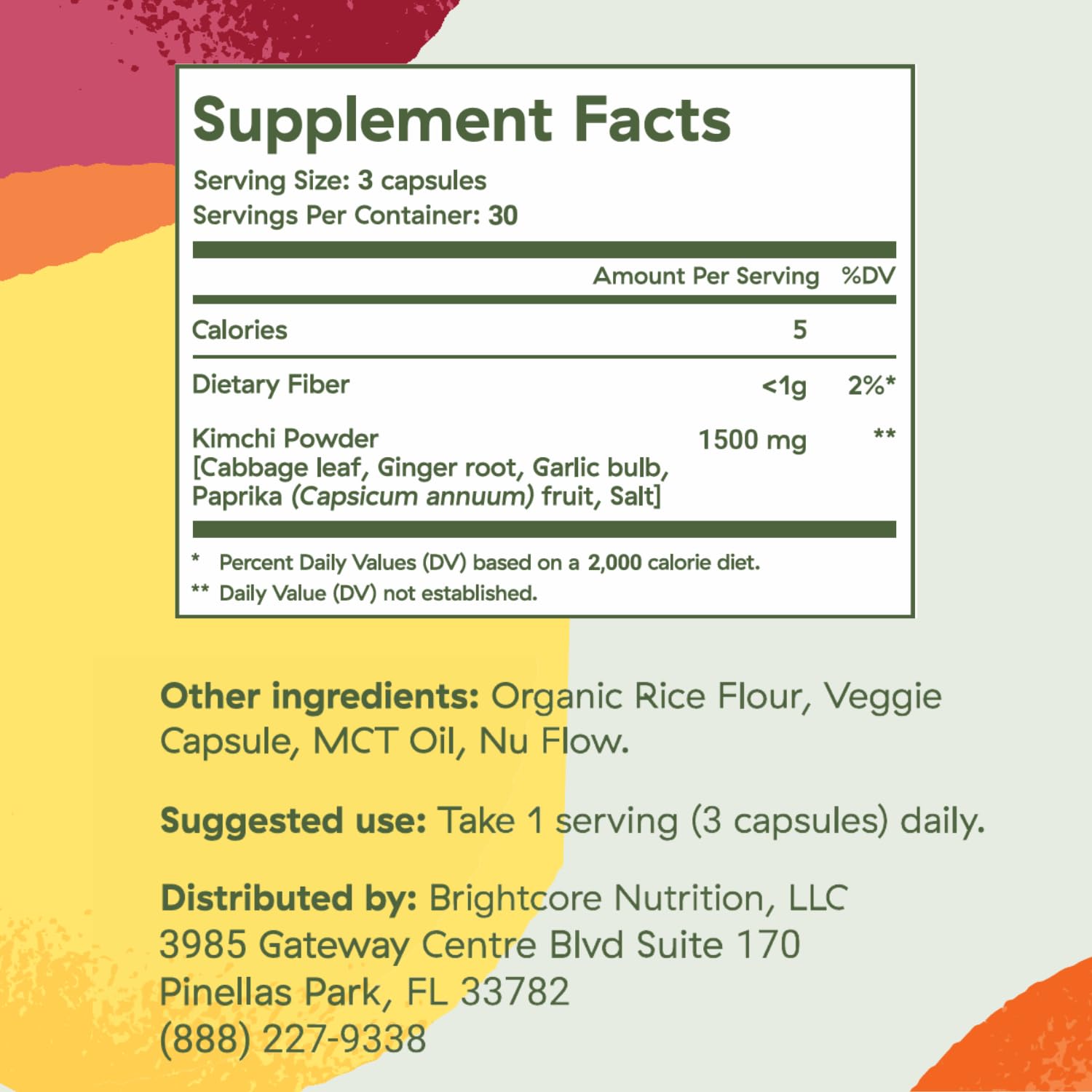 Brightcore Nutrition - Kimchi One, Kimchi Powder Capsules, Probiotics, Enzymes, & Antioxidant Supplement, Premium Gut Health Superfood - Maple Wellness Supplements