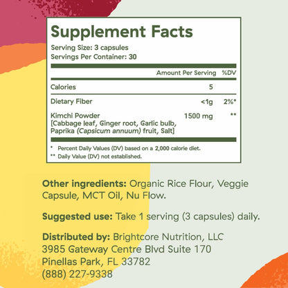 Brightcore Nutrition - Kimchi One, Kimchi Powder Capsules, Probiotics, Enzymes, & Antioxidant Supplement, Premium Gut Health Superfood - Maple Wellness Supplements