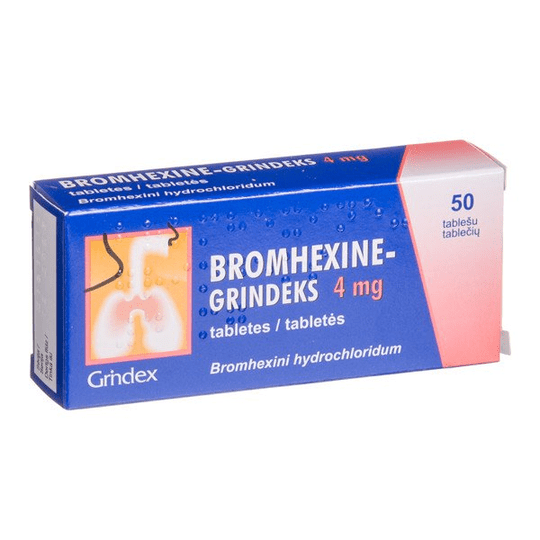 BROMHEXINE, 4 mg, 50 tabs, Grindex, Chronic Bronchitis, Cold, Flu - Maple Wellness Supplements