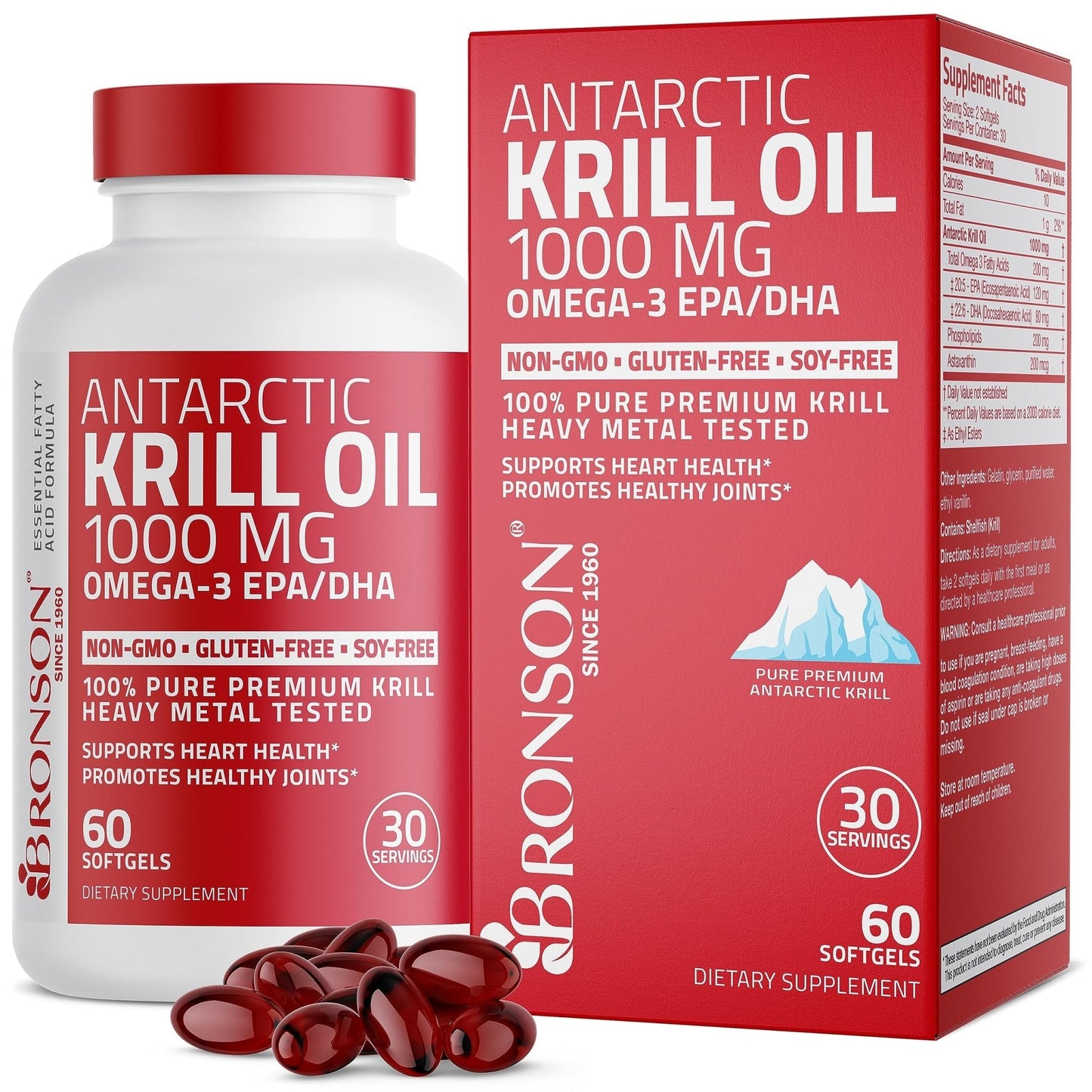 Bronson Antarctic Krill Oil 1000 mg with Omega-3s EPA, DHA, Astaxanthin - Maple Wellness Supplements
