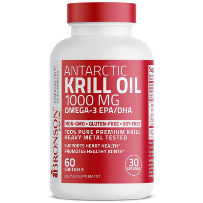 Bronson Antarctic Krill Oil 1000 mg with Omega-3s EPA, DHA, Astaxanthin - Maple Wellness Supplements