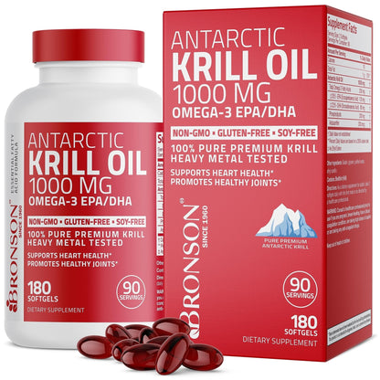 Bronson Antarctic Krill Oil 1000 mg with Omega-3s EPA, DHA, Astaxanthin and Phospholipid - Maple Wellness Supplements
