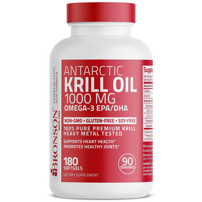Bronson Antarctic Krill Oil 1000 mg with Omega-3s EPA, DHA, Astaxanthin and Phospholipid - Maple Wellness Supplements