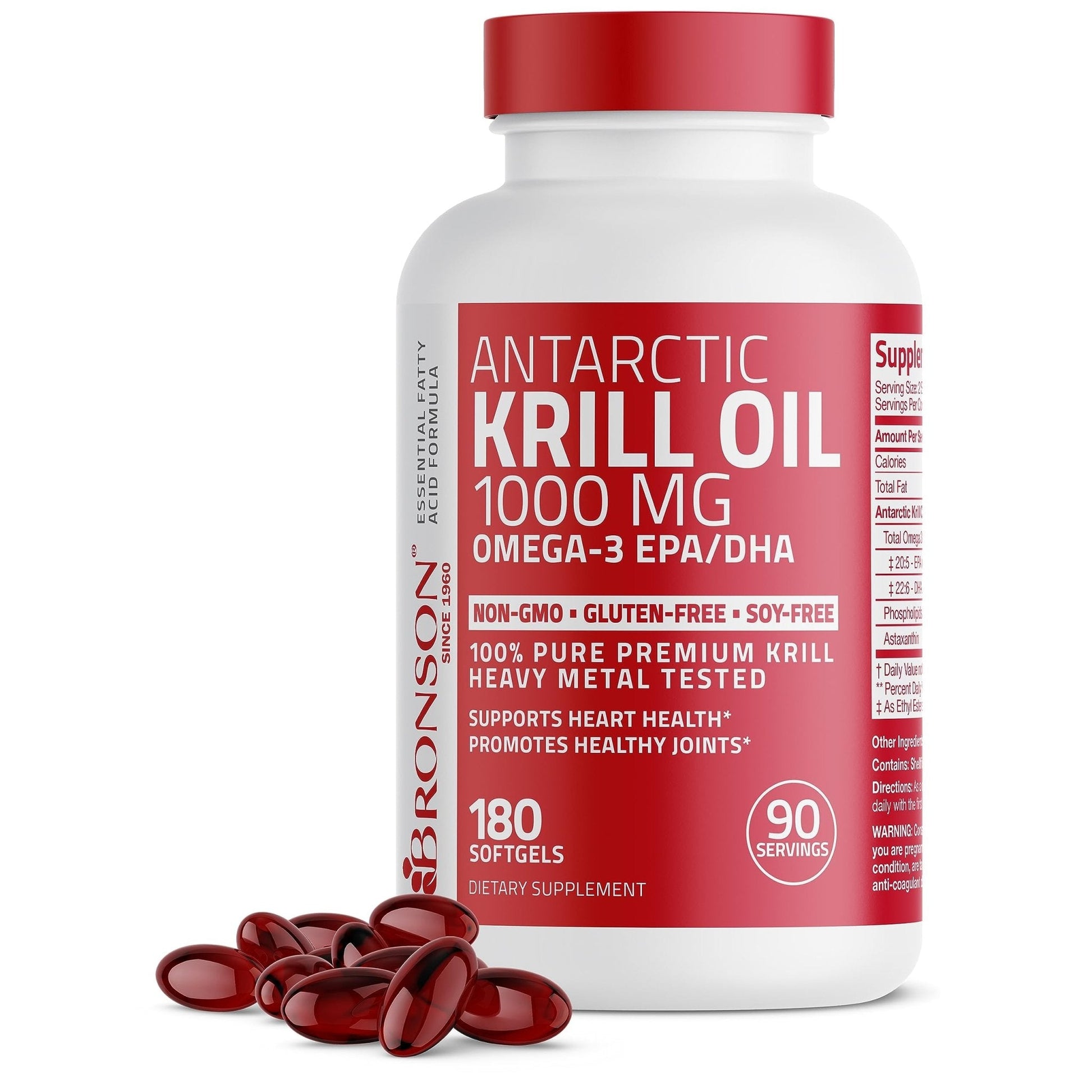 Bronson Antarctic Krill Oil 1000 mg with Omega-3s EPA, DHA, Astaxanthin and Phospholipid - Maple Wellness Supplements