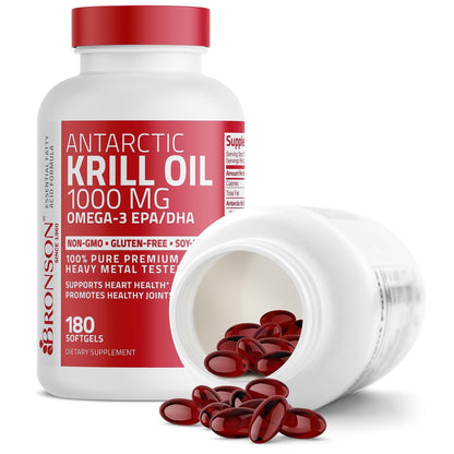 Bronson Antarctic Krill Oil 1000 mg with Omega-3s EPA, DHA, Astaxanthin and Phospholipid - Maple Wellness Supplements