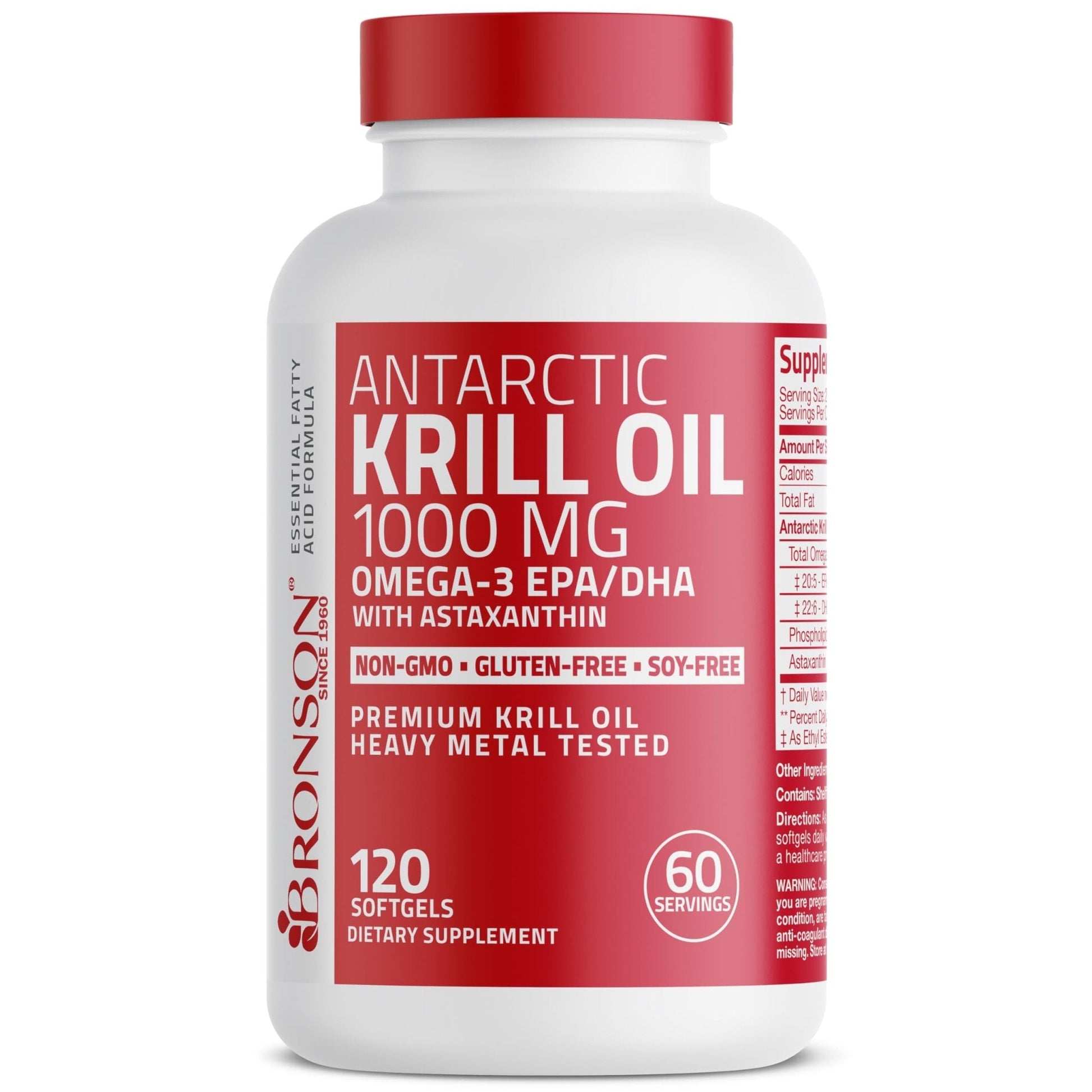 Bronson Antarctic Krill Oil 1000 mg with Omega-3s EPA, DHA, Astaxanthin and Phospholipids 120 Softgels - Maple Wellness Supplements