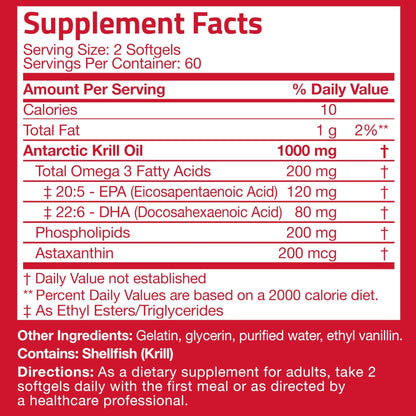 Bronson Antarctic Krill Oil 1000 mg with Omega-3s EPA, DHA, Astaxanthin and Phospholipids 120 Softgels - Maple Wellness Supplements