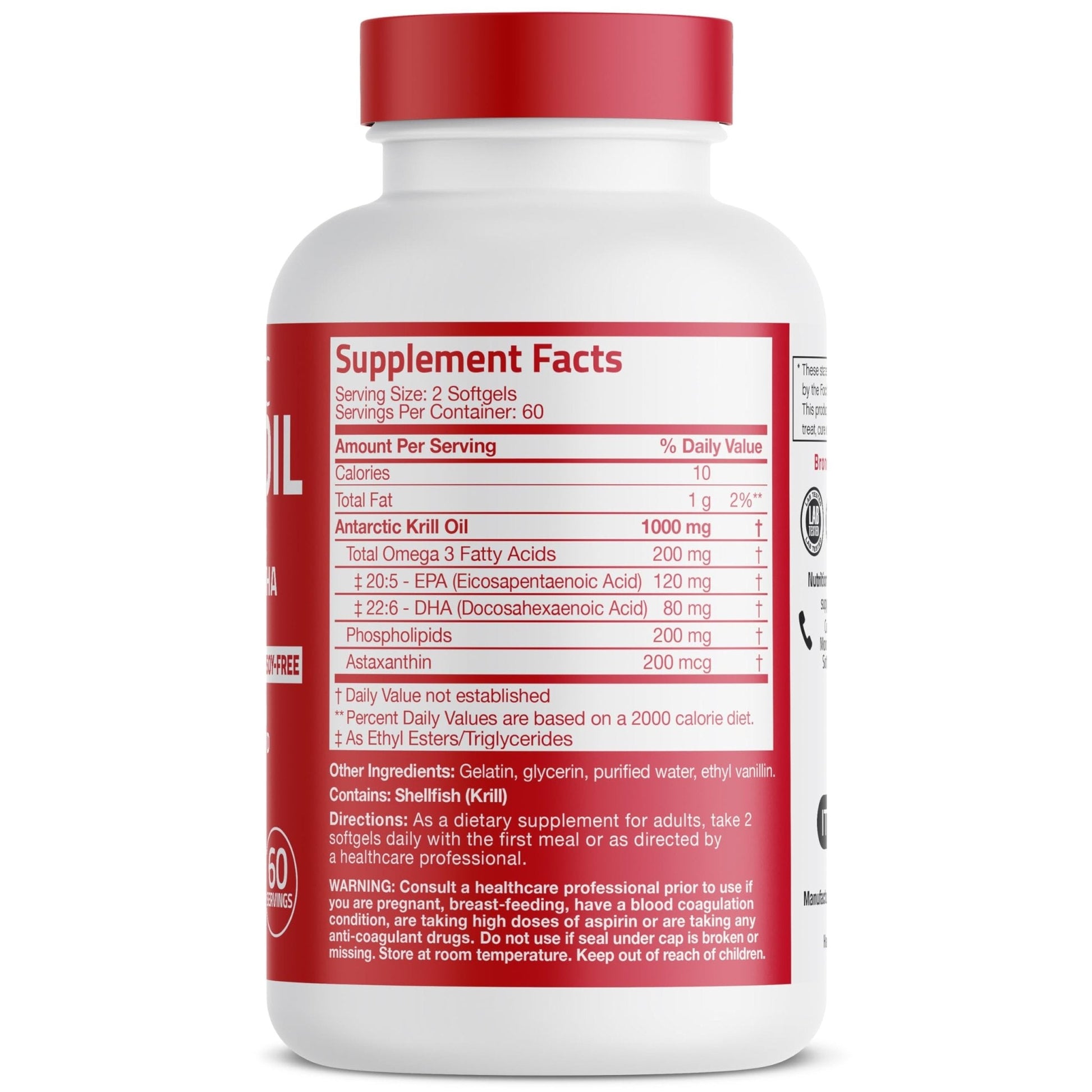 Bronson Antarctic Krill Oil 1000 mg with Omega-3s EPA, DHA, Astaxanthin and Phospholipids 120 Softgels - Maple Wellness Supplements