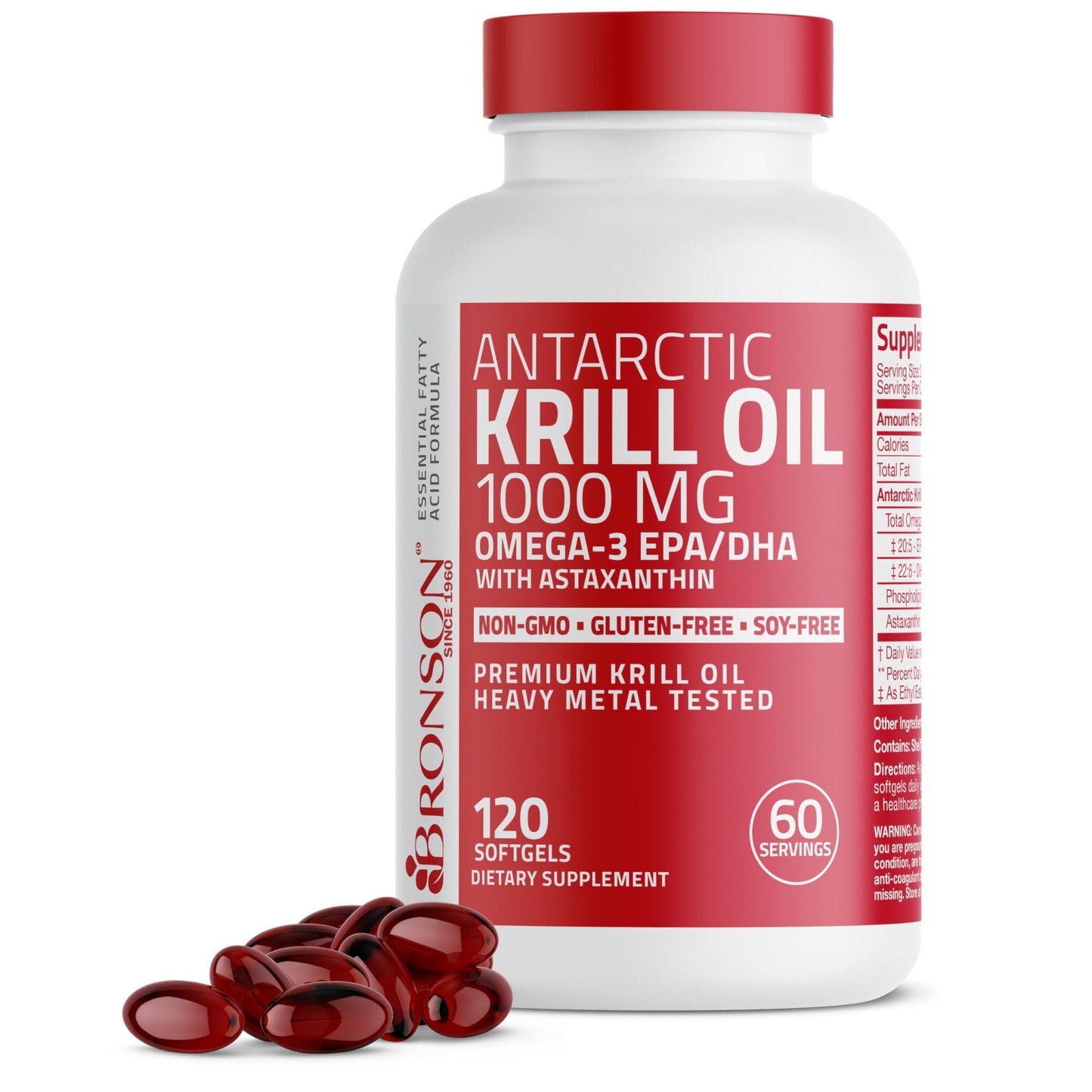 Bronson Antarctic Krill Oil 1000 mg with Omega-3s EPA, DHA, Astaxanthin and Phospholipids 120 Softgels - Maple Wellness Supplements