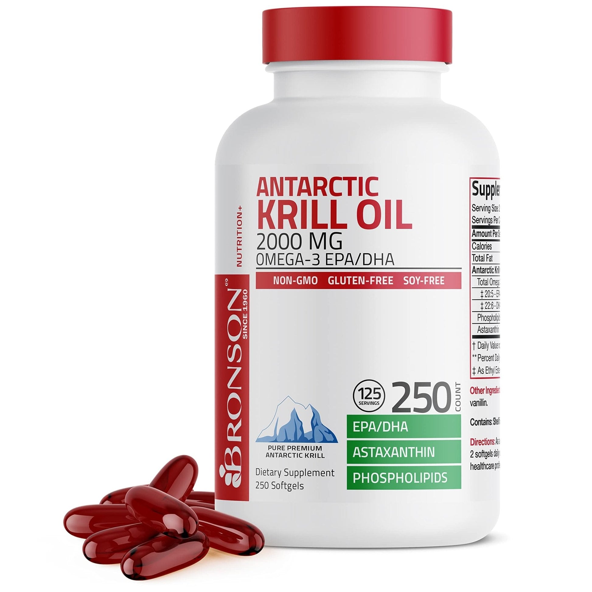 Bronson Antarctic Krill Oil 2000 mg with Omega-3s EPA, DHA, Astaxanthin and Phospholipi - Maple Wellness Supplements