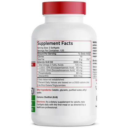 Bronson Antarctic Krill Oil 2000 mg with Omega-3s EPA, DHA, Astaxanthin and Phospholipi - Maple Wellness Supplements