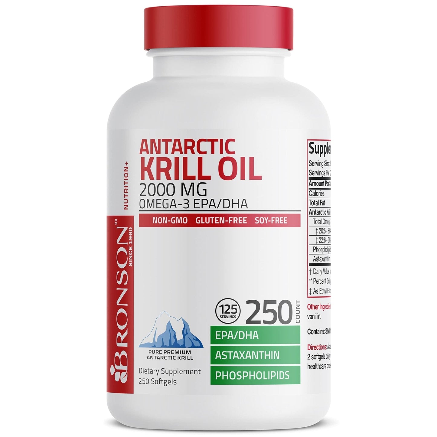 Bronson Antarctic Krill Oil 2000 mg with Omega-3s EPA, DHA, Astaxanthin and Phospholipi - Maple Wellness Supplements