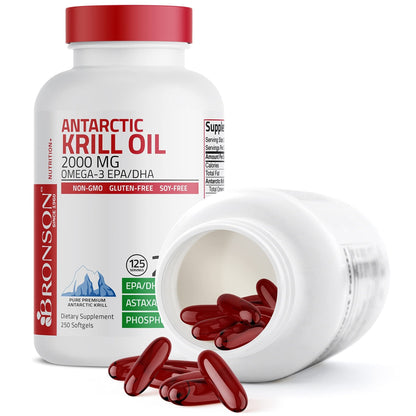 Bronson Antarctic Krill Oil 2000 mg with Omega-3s EPA, DHA, Astaxanthin and Phospholipi - Maple Wellness Supplements