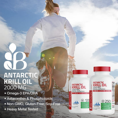 Bronson Antarctic Krill Oil 2000 mg with Omega-3s EPA, DHA, Astaxanthin and Phospholipids 120 Softgels (60 Servings) - Maple Wellness Supplements