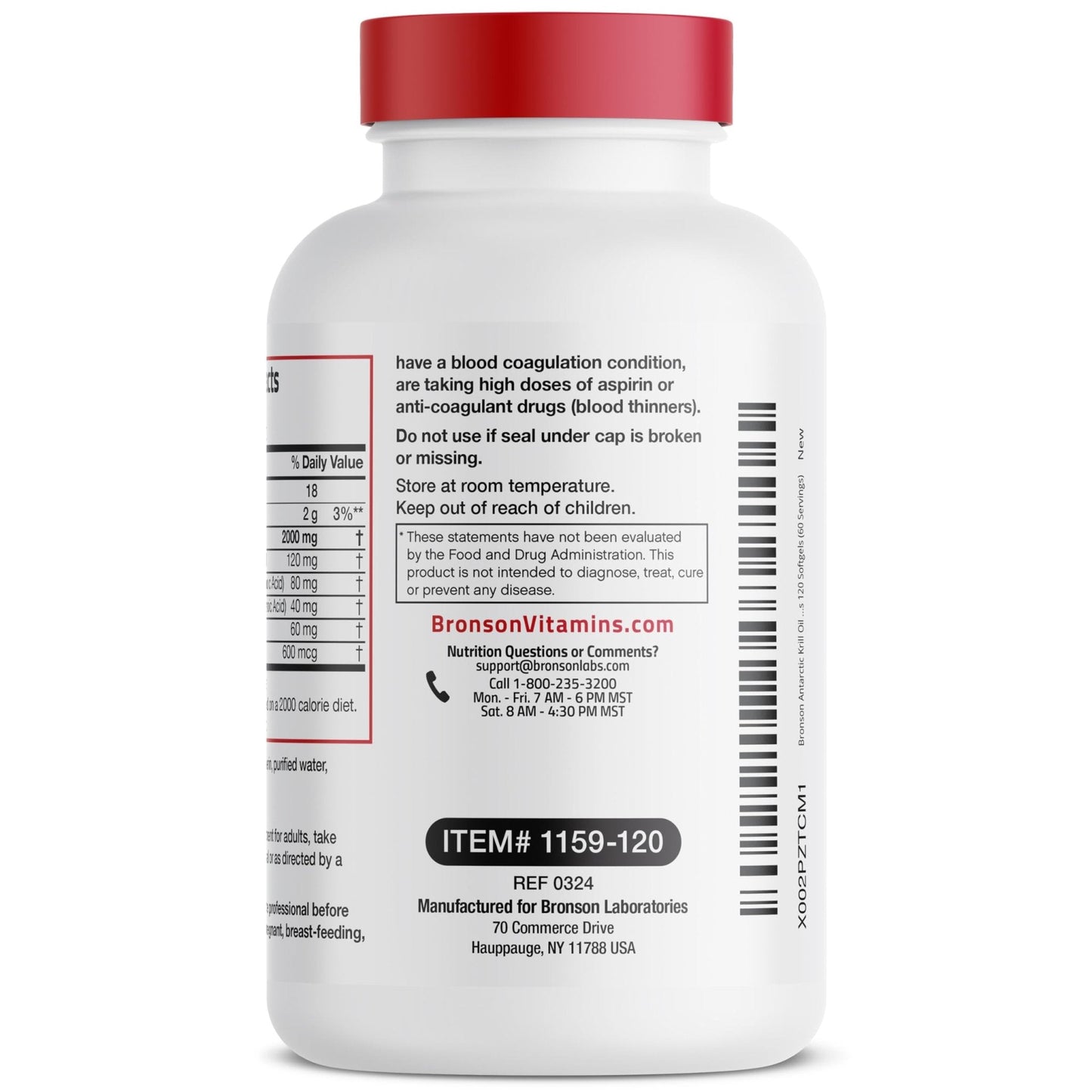 Bronson Antarctic Krill Oil 2000 mg with Omega-3s EPA, DHA, Astaxanthin and Phospholipids 120 Softgels (60 Servings) - Maple Wellness Supplements