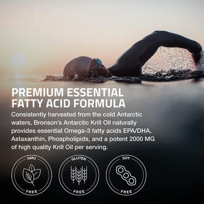 Bronson Antarctic Krill Oil 2000 mg with Omega-3s EPA, DHA, Astaxanthin and Phospholipids 120 Softgels (60 Servings) - Maple Wellness Supplements