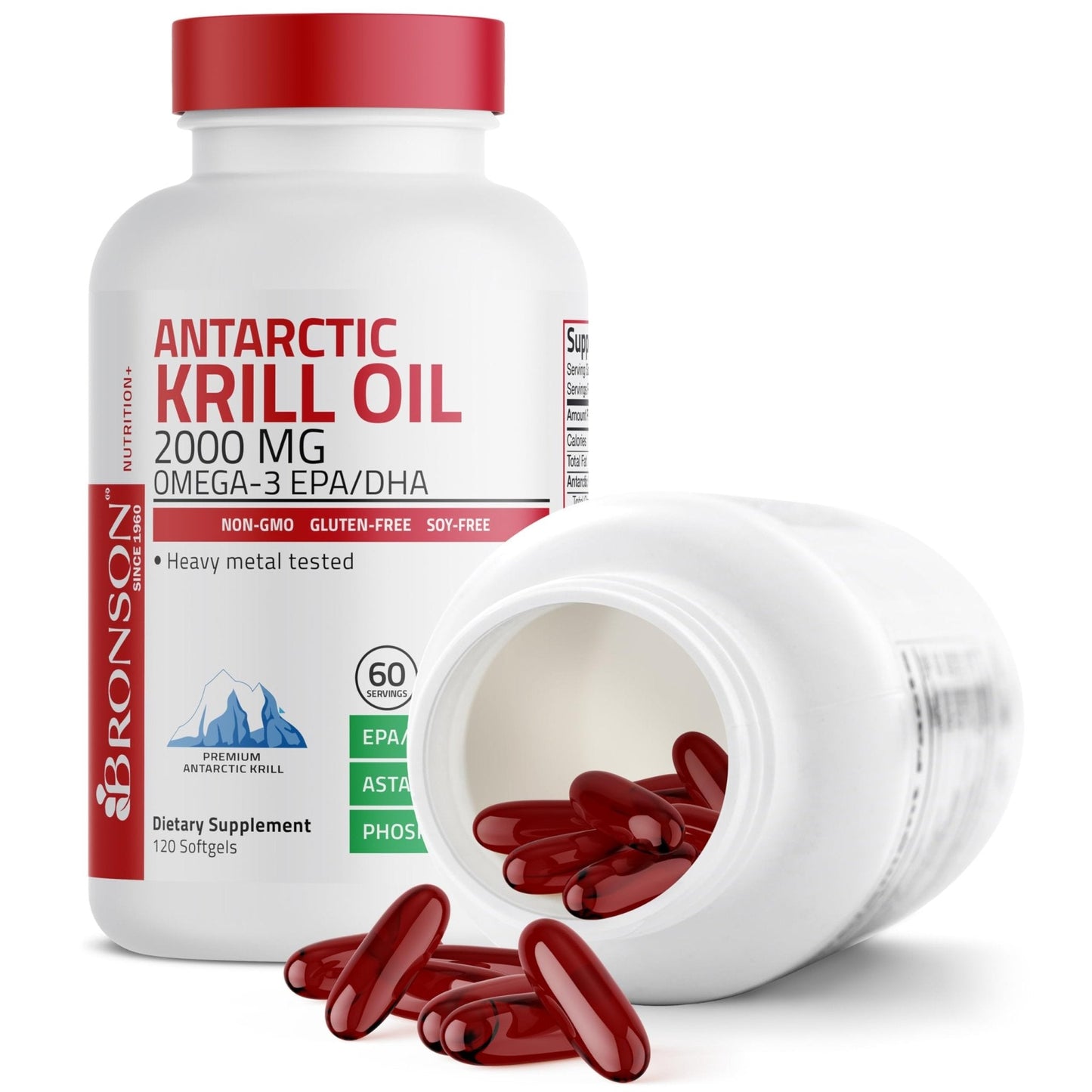 Bronson Antarctic Krill Oil 2000 mg with Omega-3s EPA, DHA, Astaxanthin and Phospholipids 120 Softgels (60 Servings) - Maple Wellness Supplements
