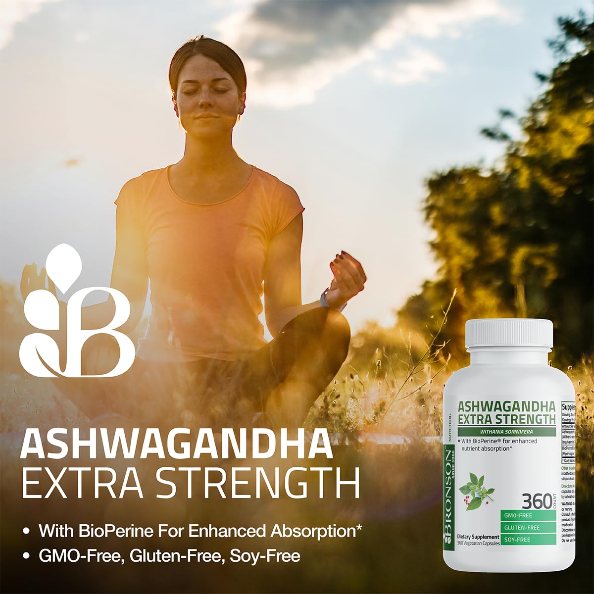 Bronson Ashwagandha Extra Strength Stress & Mood Support with BioPerine - Non GMO Formula, 120 Vegetarian Capsules - Maple Wellness Supplements