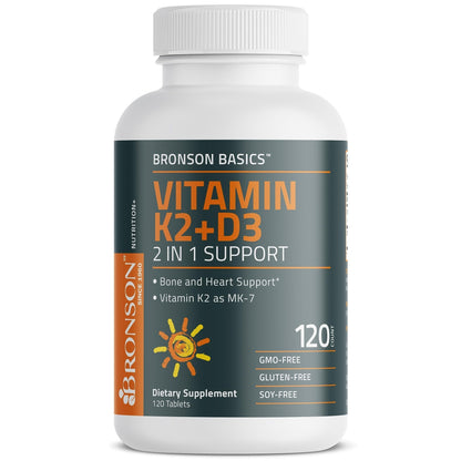 Bronson Basics Vitamin K2 D3 (MK7) Supplement Non-GMO Formula 5000IU (125 mcg) - Maple Wellness Supplements