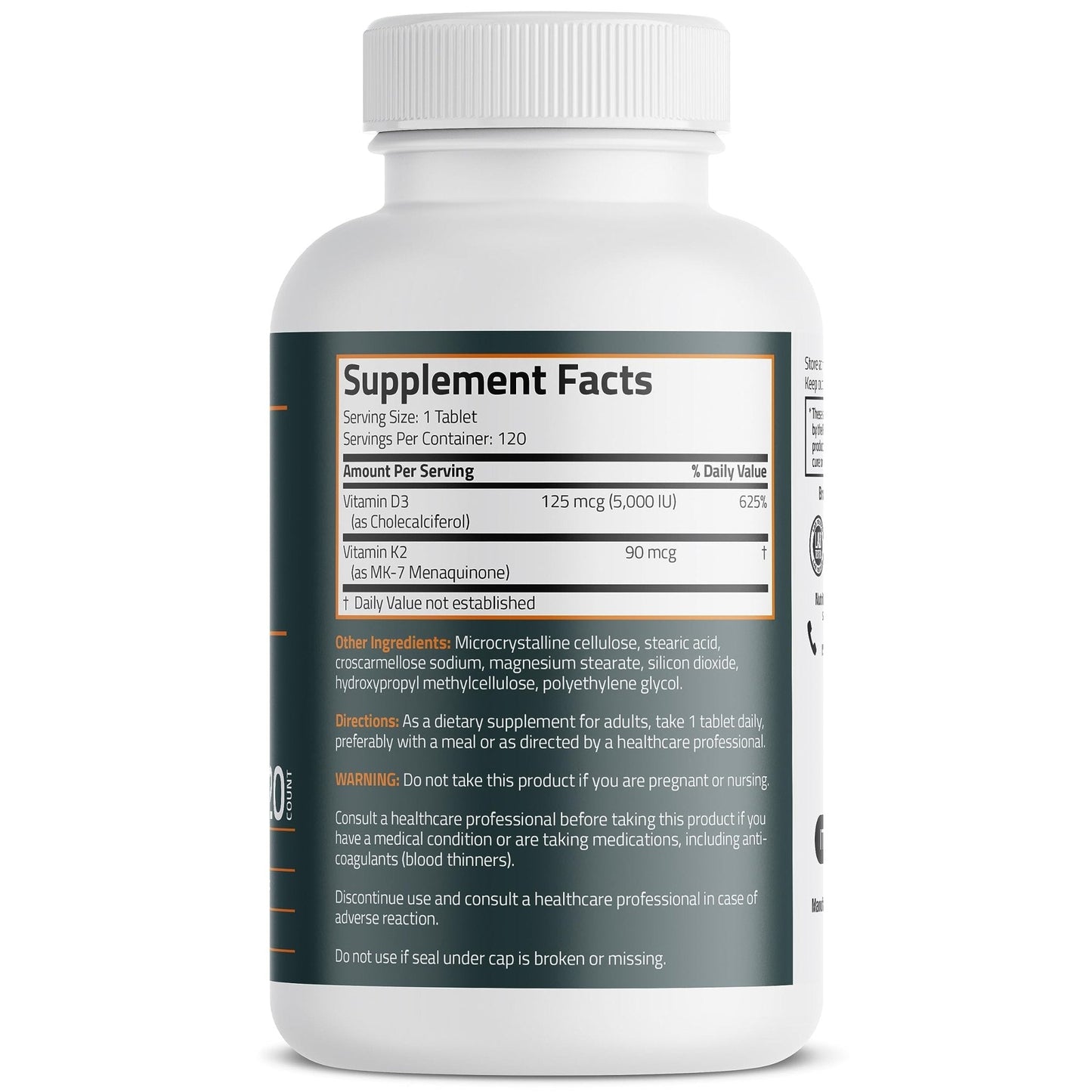 Bronson Basics Vitamin K2 D3 (MK7) Supplement Non-GMO Formula 5000IU (125 mcg) - Maple Wellness Supplements
