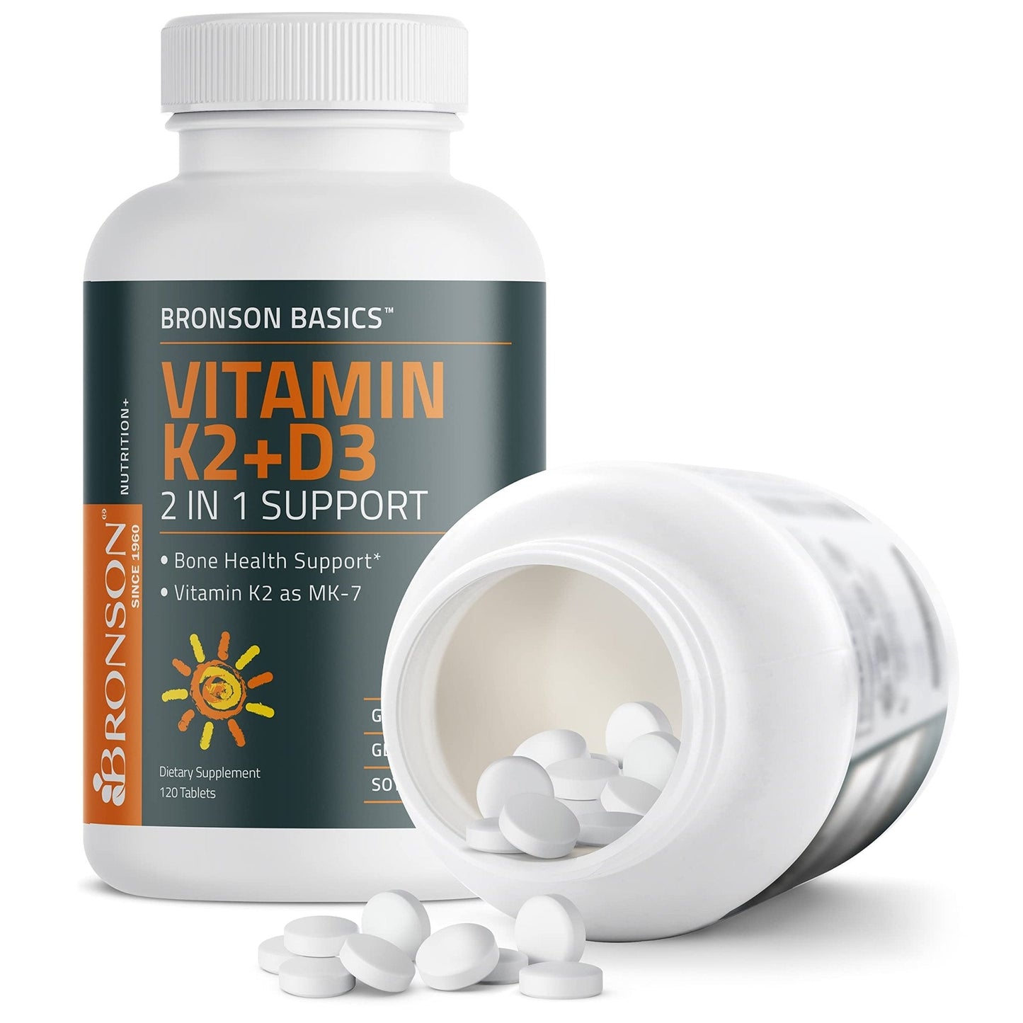 Bronson Basics Vitamin K2 D3 (MK7) Supplement Non-GMO Formula 5000IU (125 mcg) - Maple Wellness Supplements