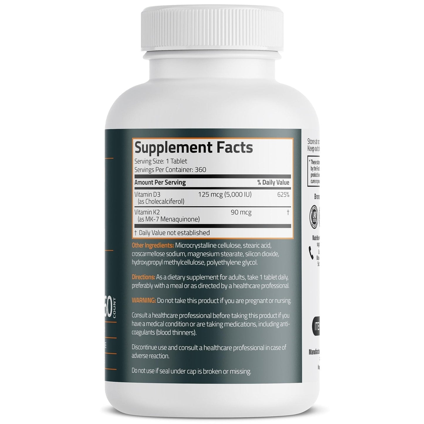 Bronson Basics Vitamin K2 D3 (MK7) Supplement Non-GMO Formula 5000IU (125 mcg) - Maple Wellness Supplements