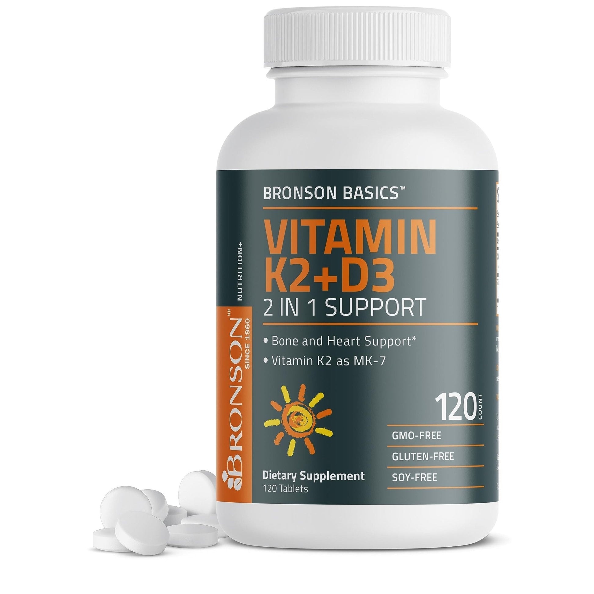 Bronson Basics Vitamin K2 D3 (MK7) Supplement Non-GMO Formula 5000IU (125 mcg) - Maple Wellness Supplements