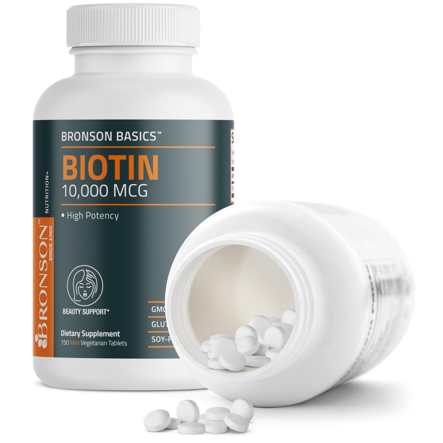 Bronson Biotin 10,000mcg, Supports Healthy Hair, Skin and Nails, Vegetarian, Non-GMO, 150 Tablets - Maple Wellness Supplements