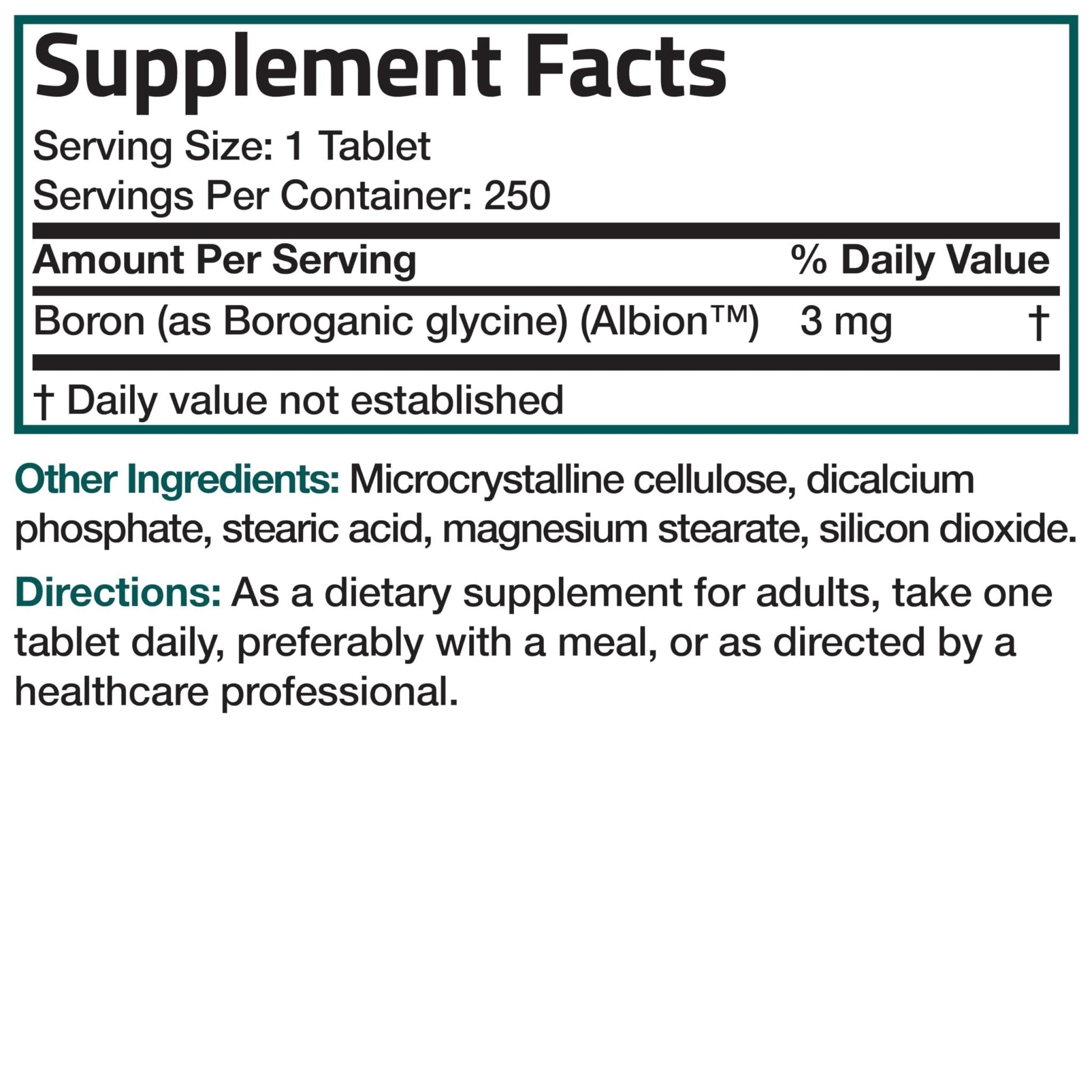 Bronson Boron 3 MG Chelated Superior Absorption Supports Bone Health Trace Mineral, Non-GMO, 250 Vegetarian Tablets - Maple Wellness Supplements