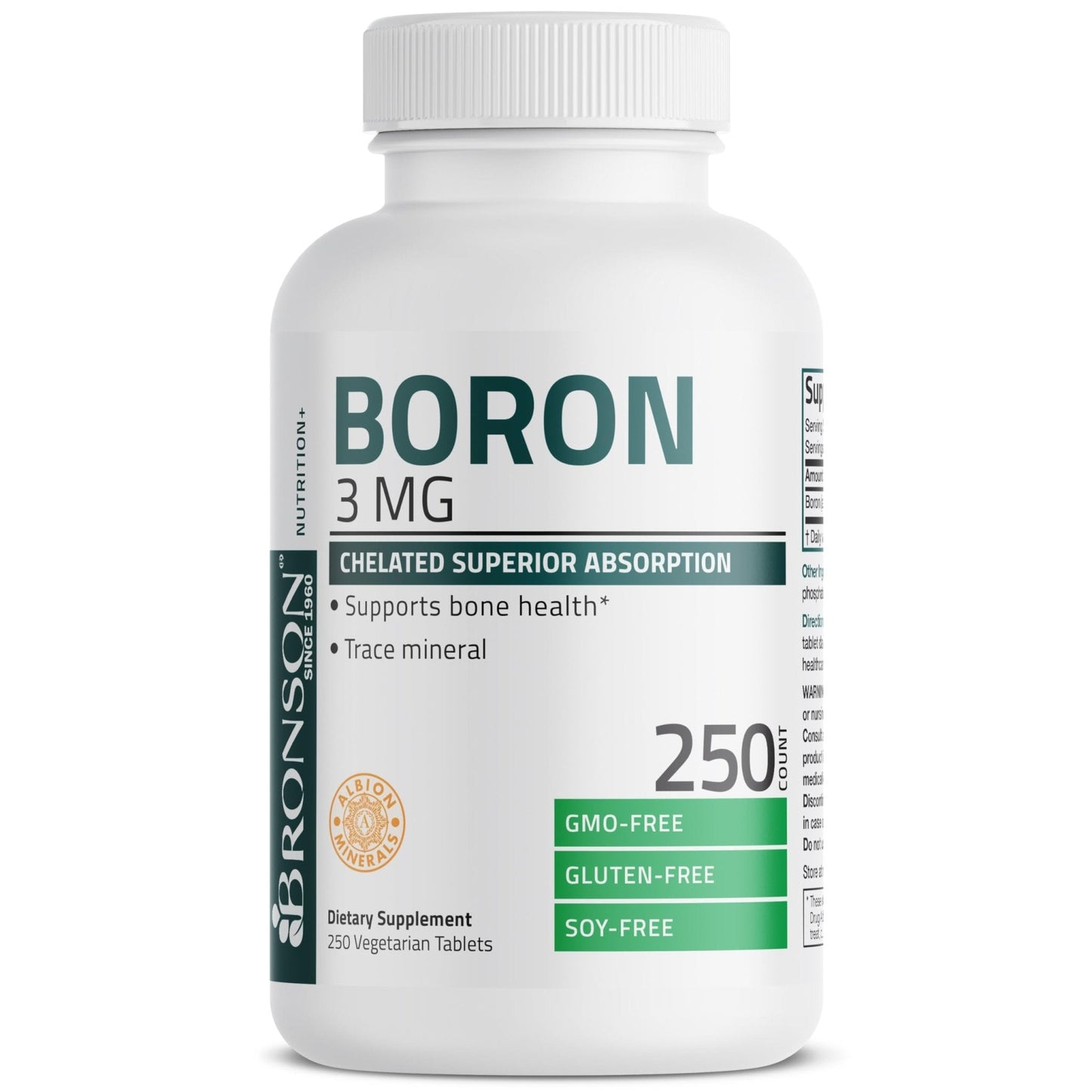 Bronson Boron 3 MG Chelated Superior Absorption Supports Bone Health Trace Mineral, Non-GMO, 250 Vegetarian Tablets - Maple Wellness Supplements