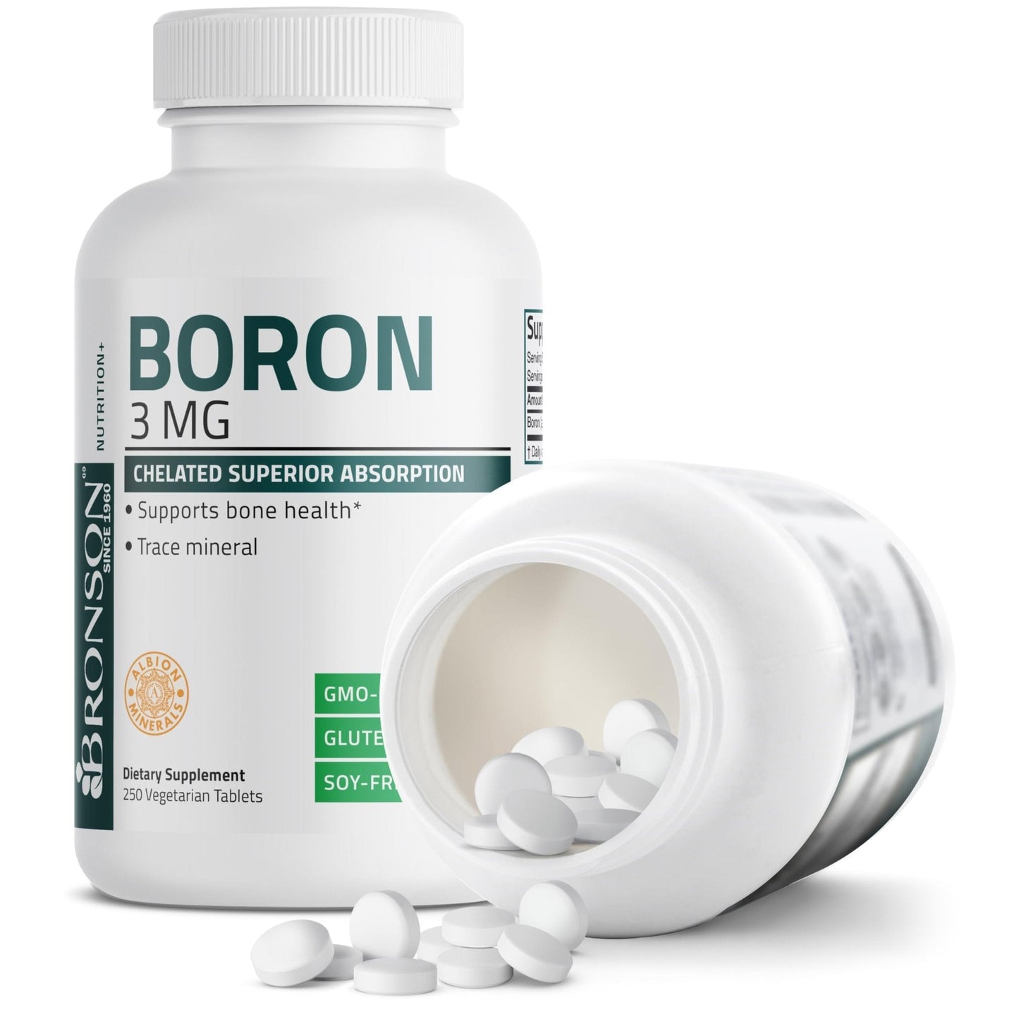 Bronson Boron 3 MG Chelated Superior Absorption Supports Bone Health Trace Mineral, Non-GMO, 250 Vegetarian Tablets - Maple Wellness Supplements