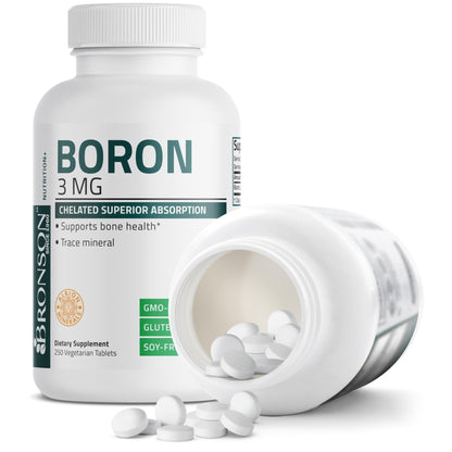 Bronson Boron 3 MG Chelated Superior Absorption Supports Bone Health Trace Mineral, Non-GMO, 250 Vegetarian Tablets - Maple Wellness Supplements