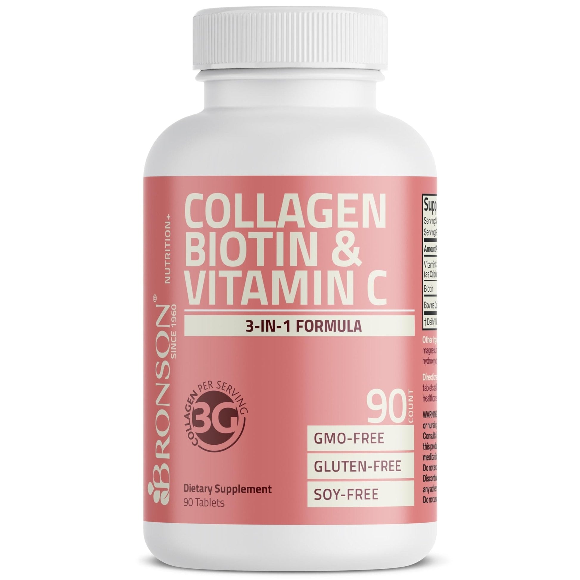 Bronson Collagen Peptides 3000mg (per Serving) with Biotin & Vitamin C - for Hair, Skin & Nails Support, Non-GMO, 90 Tablets - Maple Wellness Supplements
