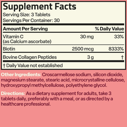 Bronson Collagen Peptides 3000mg (per Serving) with Biotin & Vitamin C - for Hair, Skin & Nails Support, Non-GMO, 90 Tablets - Maple Wellness Supplements