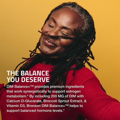 Bronson DIM Balance+ Calcium D-Glucarate, Broccoli Sprouts and Vitamin D3 200 MG of DIM per Capsule Supports Estrogen Metabolism and Balanced Hormone Levels Non-GMO, 30 Vegetarian Capsules - Maple Wellness Supplements