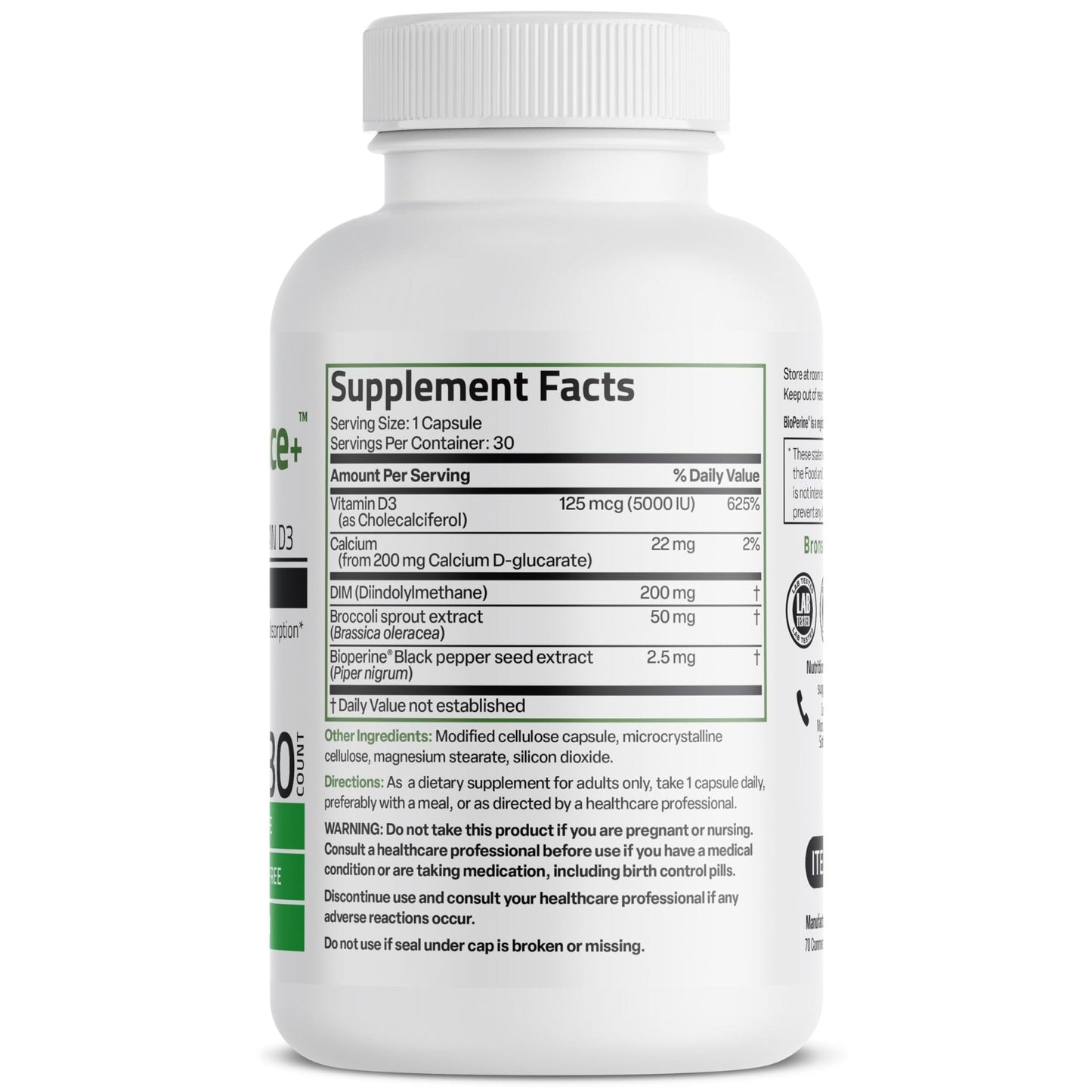 Bronson DIM Balance+ Calcium D-Glucarate, Broccoli Sprouts and Vitamin D3 200 MG of DIM per Capsule Supports Estrogen Metabolism and Balanced Hormone Levels Non-GMO, 30 Vegetarian Capsules - Maple Wellness Supplements
