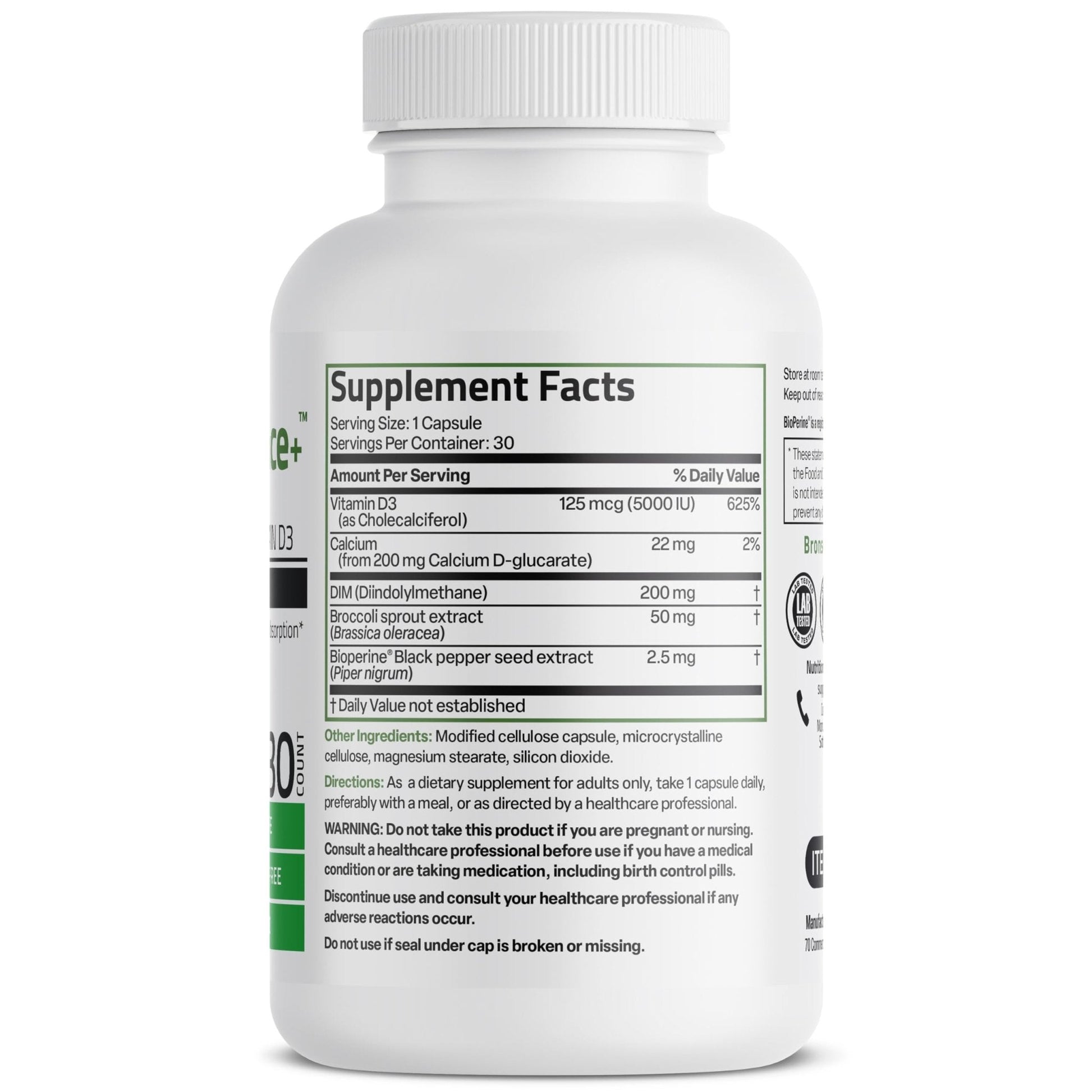 Bronson DIM Balance+ Calcium D-Glucarate, Broccoli Sprouts and Vitamin D3 200 MG of DIM per Capsule Supports Estrogen Metabolism and Balanced Hormone Levels Non-GMO, 30 Vegetarian Capsules - Maple Wellness Supplements