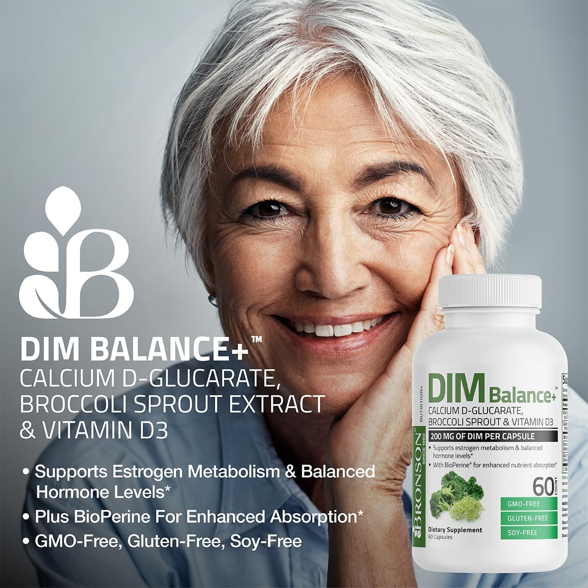Bronson DIM Balance+ Calcium D-Glucarate, Broccoli Sprouts and Vitamin D3 200 MG of DIM per Capsule Supports Estrogen Metabolism and Balanced Hormone Levels Non-GMO, 30 Vegetarian Capsules - Maple Wellness Supplements