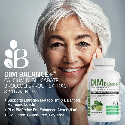Bronson DIM Balance+ Calcium D-Glucarate, Broccoli Sprouts and Vitamin D3 200 MG of DIM per Capsule Supports Estrogen Metabolism and Balanced Hormone Levels Non-GMO, 30 Vegetarian Capsules - Maple Wellness Supplements
