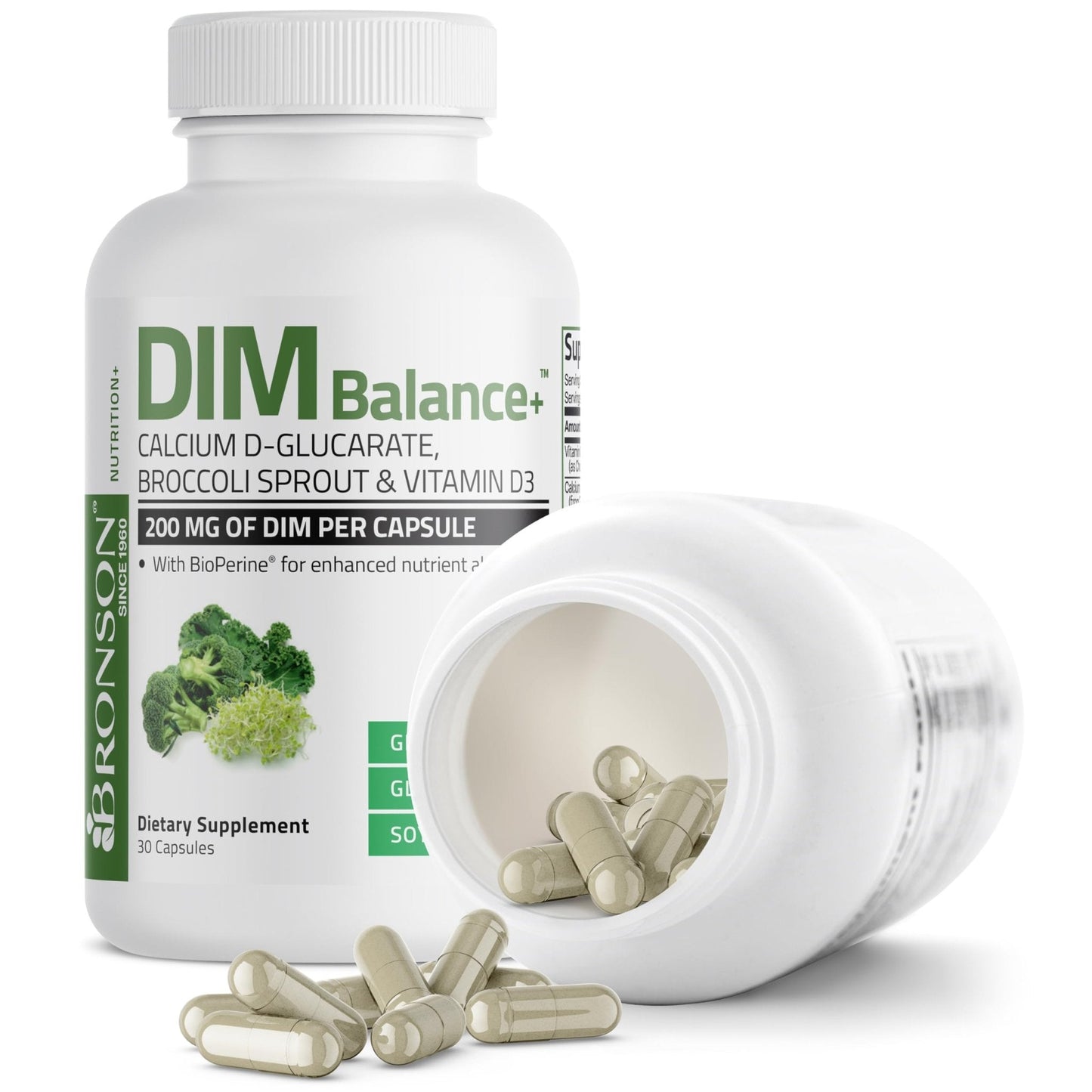 Bronson DIM Balance+ Calcium D-Glucarate, Broccoli Sprouts and Vitamin D3 200 MG of DIM per Capsule Supports Estrogen Metabolism and Balanced Hormone Levels Non-GMO, 30 Vegetarian Capsules - Maple Wellness Supplements